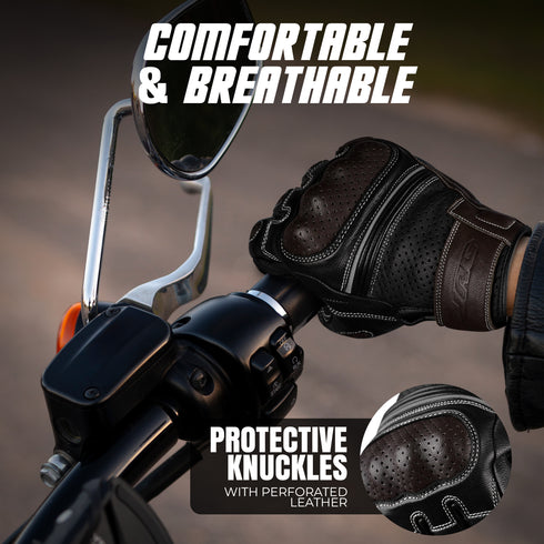 Ninja Leather Motorcycle Gloves with Black/Brown Knuckle Protection